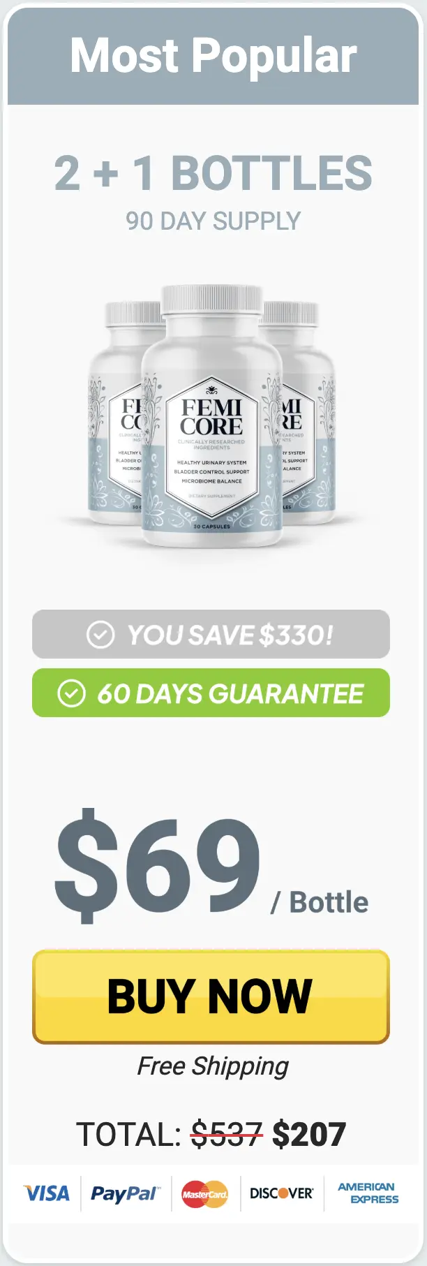 FemiCore popular package pricing image